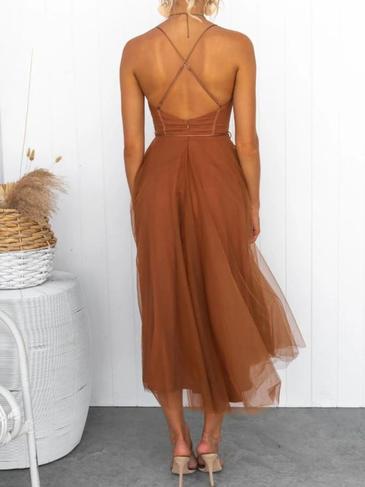 Sweetheart Neck Tulle Midi Dress - Byyde