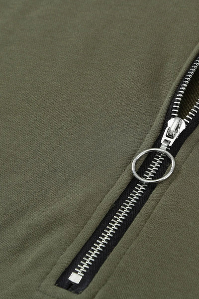 Side Slit Half Zip Long Sleeve Sweatshirt - Byyde