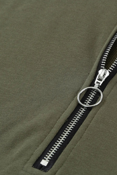 Side Slit Half Zip Long Sleeve Sweatshirt - Byyde