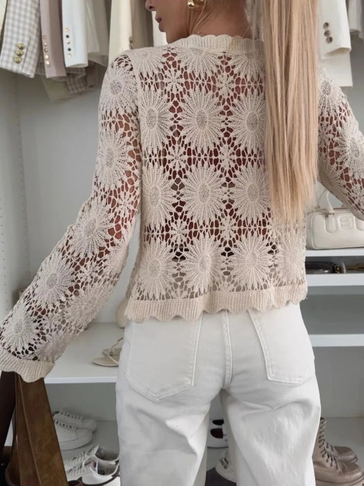 Lace V-Neck Button-Up Cardigan - Byyde