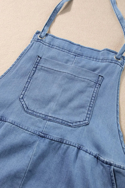 Square Neck Denim Overalls with Pockets - Byyde