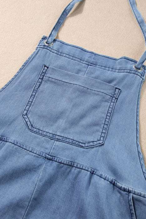 Square Neck Denim Overalls with Pockets - Byyde