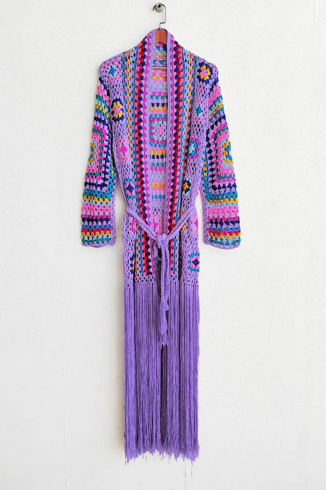 Fringe Tied Long Sleeve Cardigan - Byyde