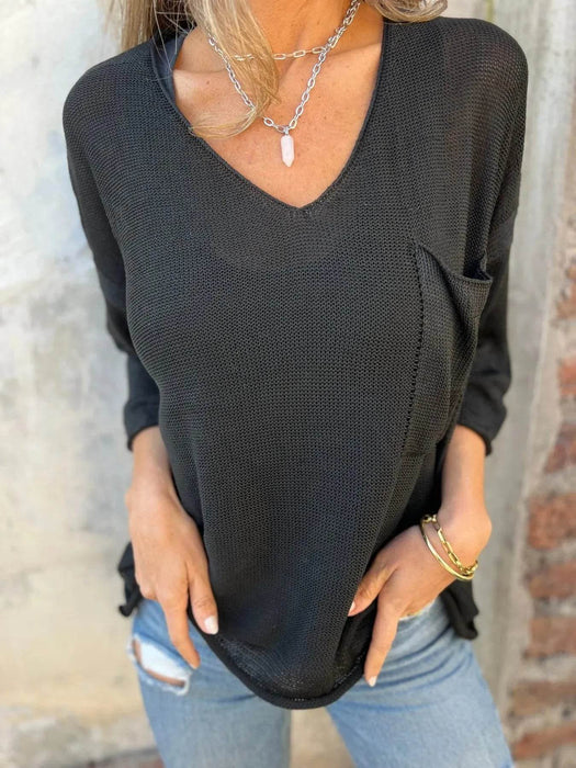 Full Size Casual V-Neck Knit Sweater Plus Size - Byyde
