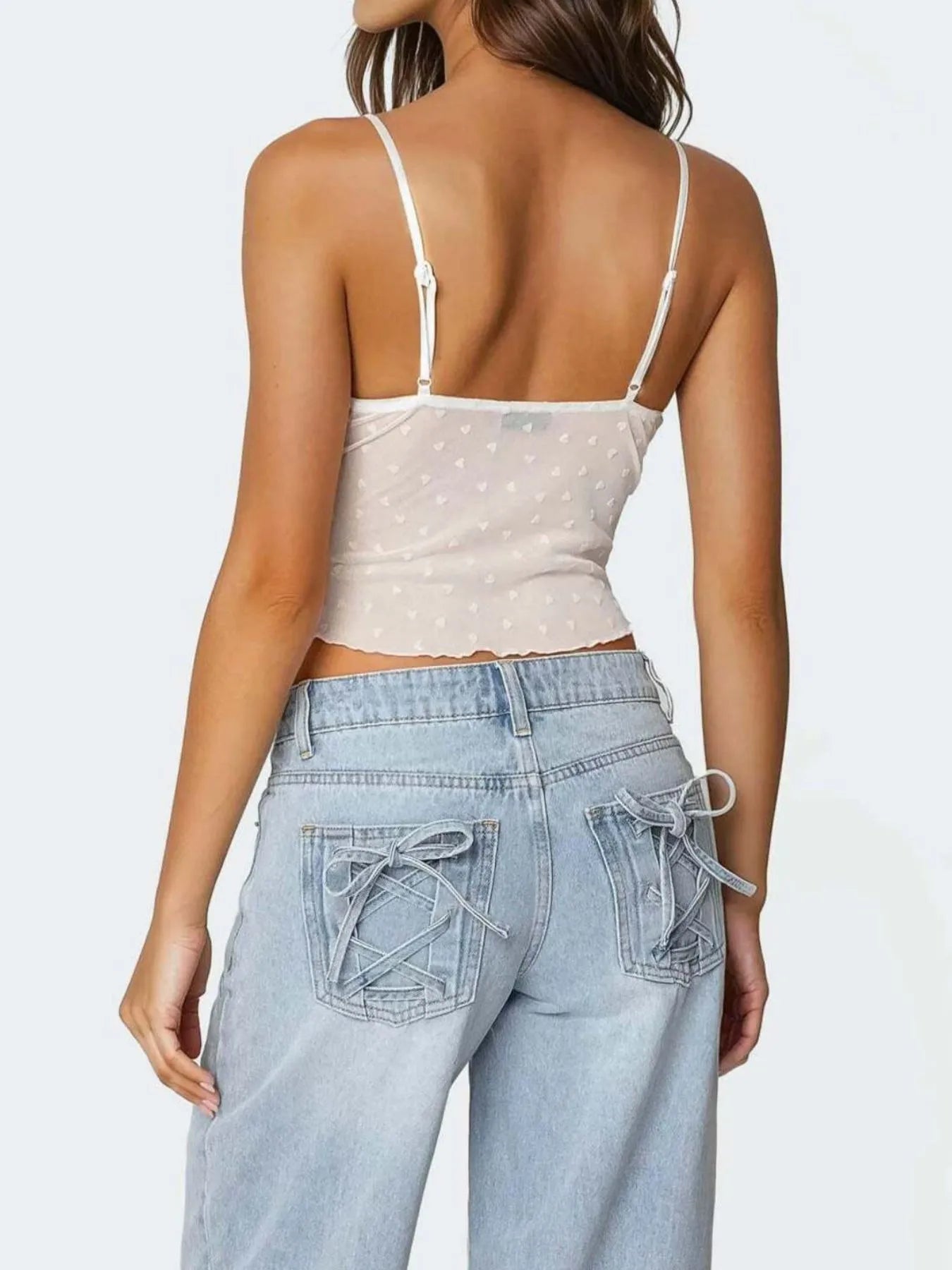 Ruffle Trim Swiss Dot Cami Top - Byyde