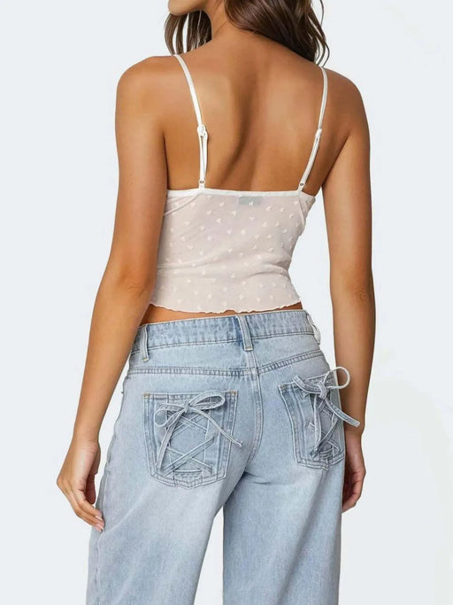 Ruffle Trim Swiss Dot Cami Top - Byyde