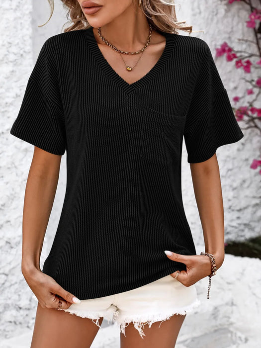 Mandy V-Neck Dropped Shoulder T-Shirt - Byyde