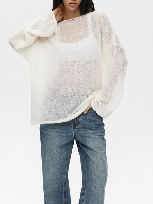 Oversized Drop Shoulder Sheer Knit Top - Byyde