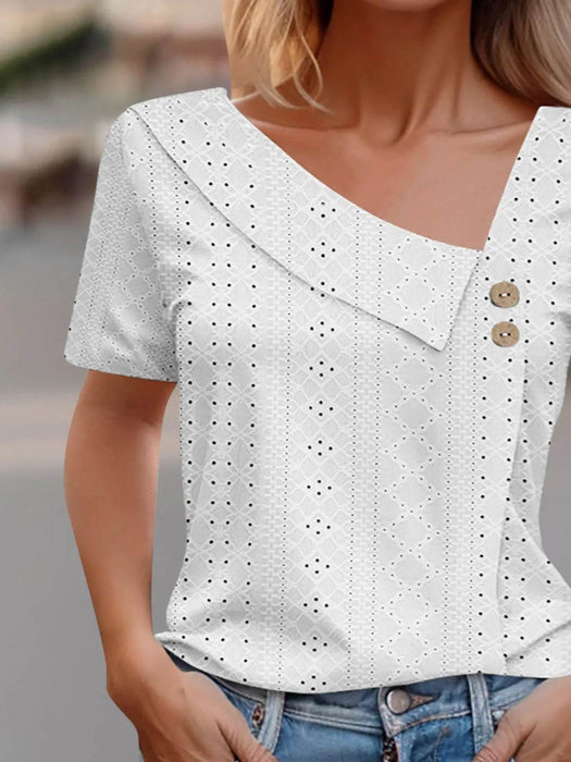Eyelet Asymmetrical Short Sleeve T-Shirt - Byyde