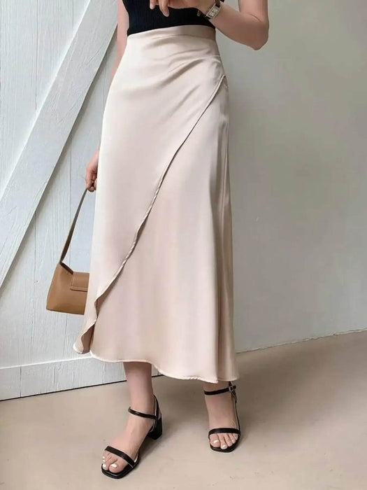 Asymmetric Wrap Midi Skirt with Fluted Hem - Byyde