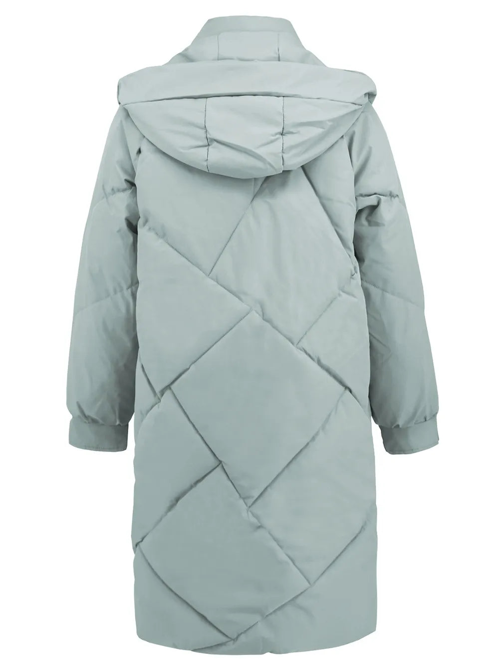 Long Sleeve Longline Hooded Winter Coat with Pockets - Byyde