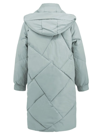 Long Sleeve Longline Hooded Winter Coat with Pockets - Byyde