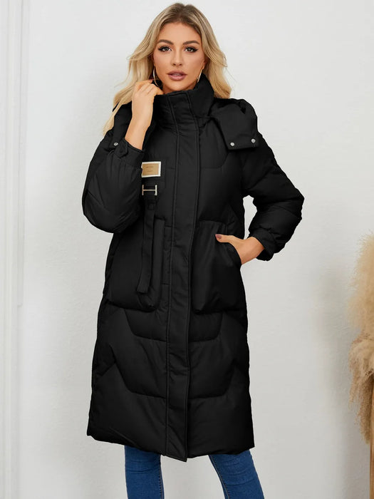 Long Sleeve Longline Hooded Winter Coat - Byyde