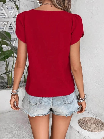 Asymmetrical Short Sleeve Blouse - Byyde