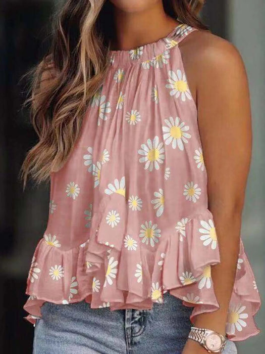 Ruffled Printed Halter Neck Cami Top - Byyde