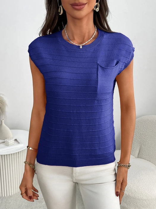 Round Neck Cap Sleeve Knit Top - Byyde