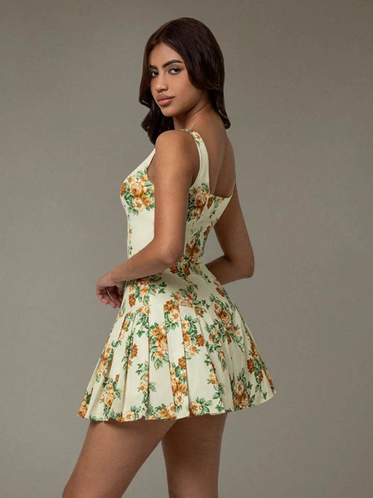 Floral Sleeveless Mini Pleated Dress - Byyde