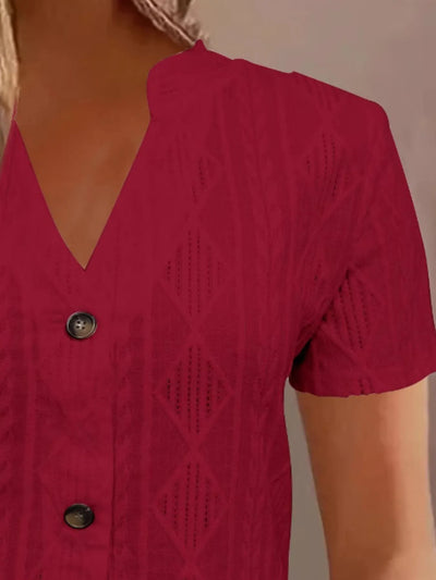 Textured Notched Short Sleeve Blouse - Byyde