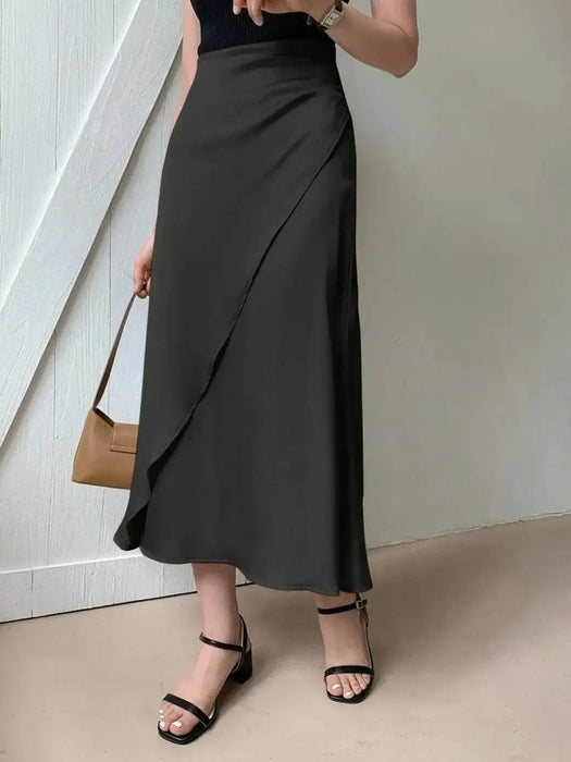 Asymmetric Wrap Midi Skirt with Fluted Hem - Byyde