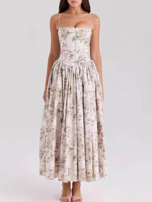Floral Print Square Neck Maxi Cami Dress - Byyde