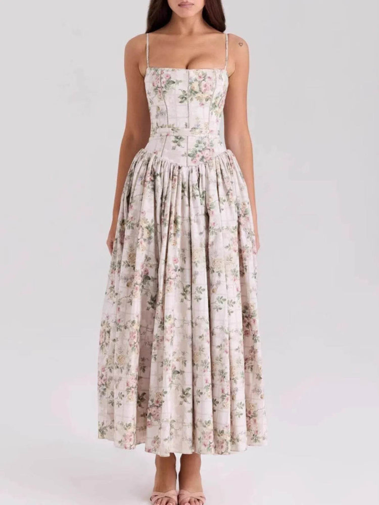 Floral Print Square Neck Maxi Cami Dress - Byyde