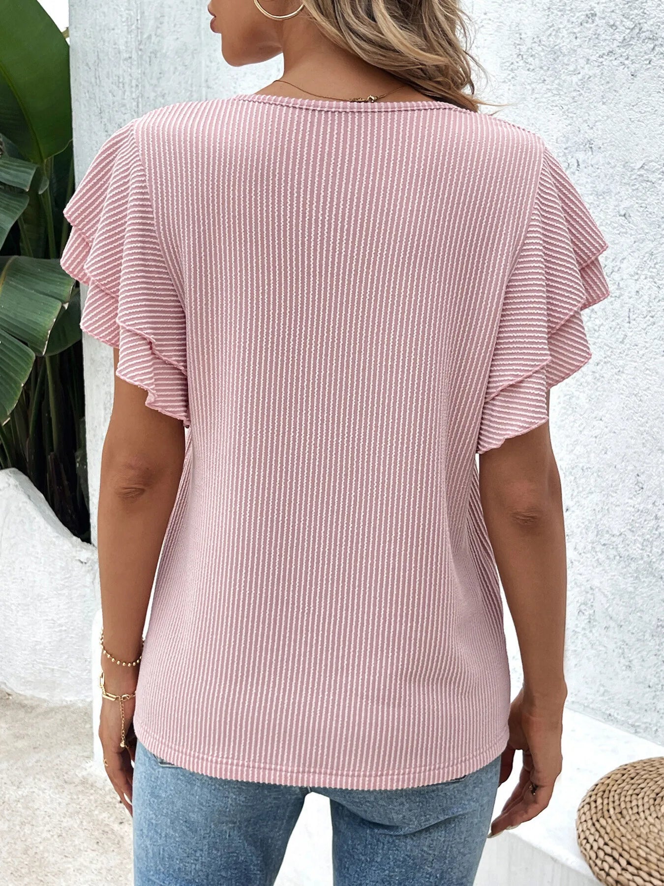 Ribbed Flutter Sleeve T-Shirt - Byyde