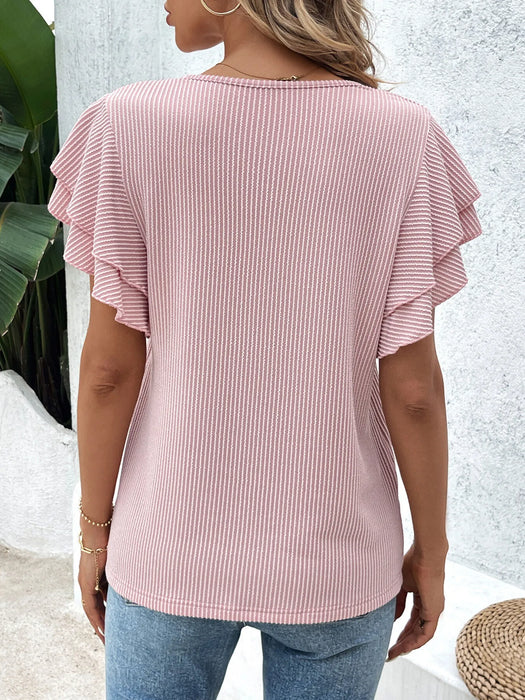 Ribbed Flutter Sleeve T-Shirt - Byyde