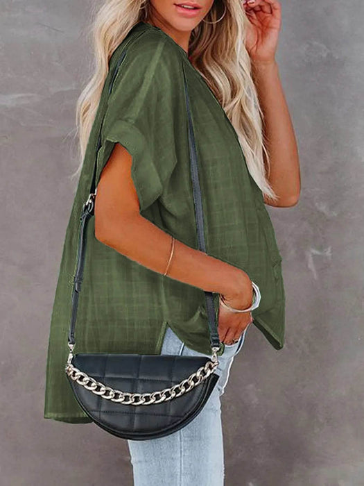 Full Size Oversized Notched Casual Shirt Plus Size - Byyde