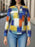 Color Block Zip Front Long Sleeve Top - Byyde