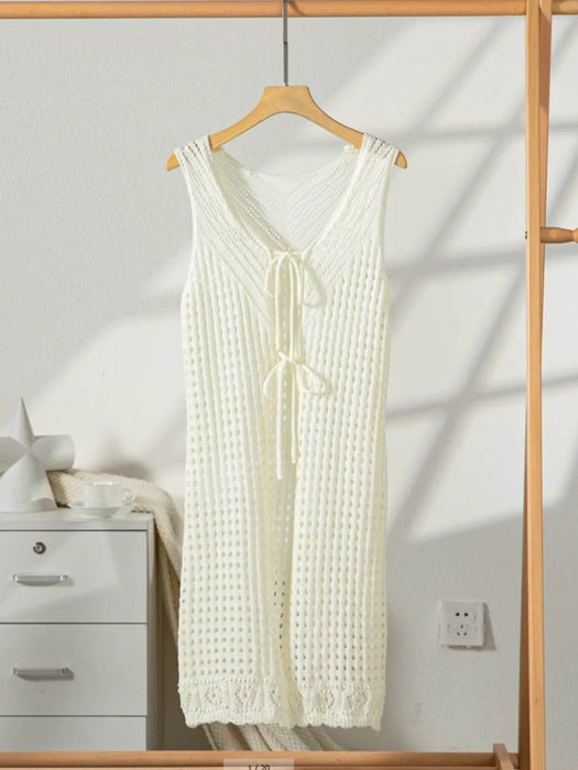 Front Tie Crochet Sleeveless Longline Cardigan - Byyde