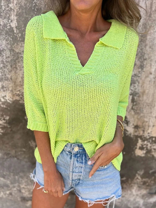 Full Size Johnny Collar Loose Knit Sweater Plus Size - Byyde