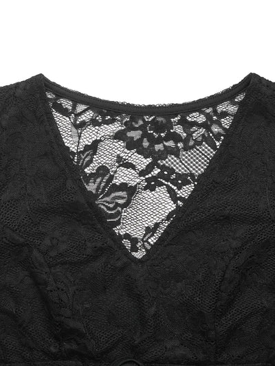 Lace Long Sleeve V-Neck Bodysuit - Byyde