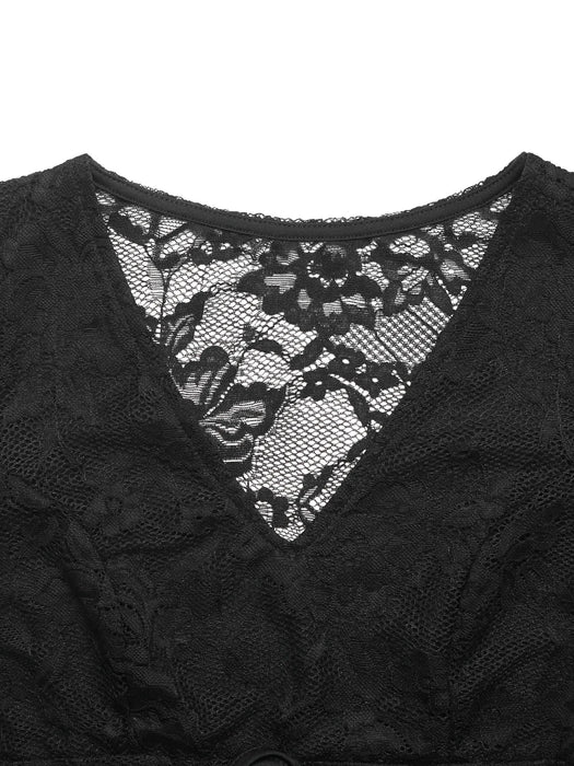 Lace Long Sleeve V-Neck Bodysuit - Byyde