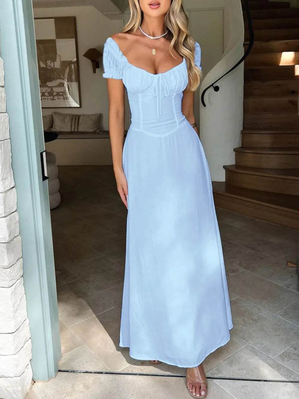 Devine Sweetheart Neck Short Sleeve Maxi Dress - Byyde