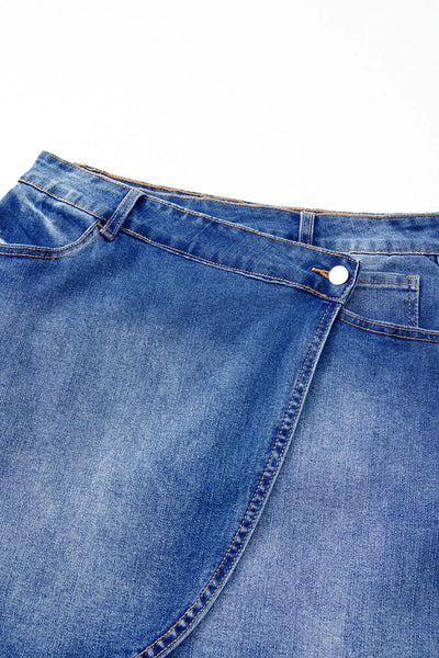 Wrapped Crossed Waist Denim Mini Skirt - Byyde