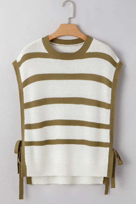 Stripe Tie Open Side Sweater Knitted Top - Byyde