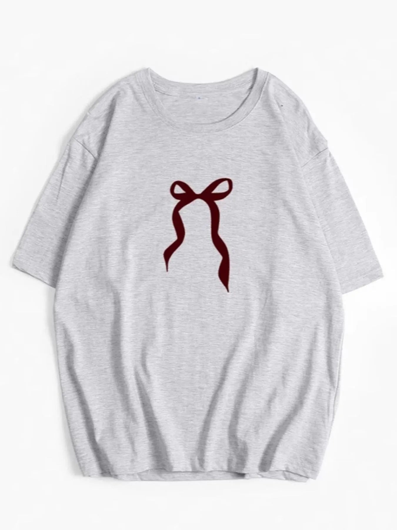Plus Size Bow Round Neck Short Sleeve T-Shirt - Byyde