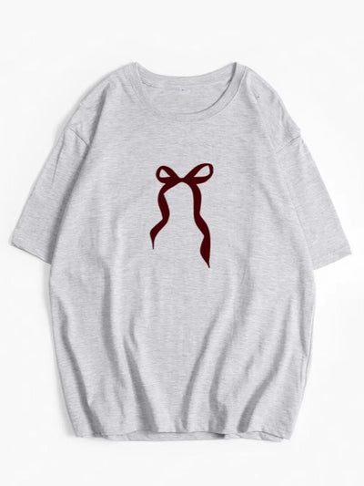 Plus Size Bow Round Neck Short Sleeve T-Shirt - Byyde