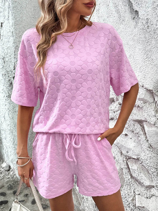 Flower Round Neck Top and Shorts Lounge Set - Byyde