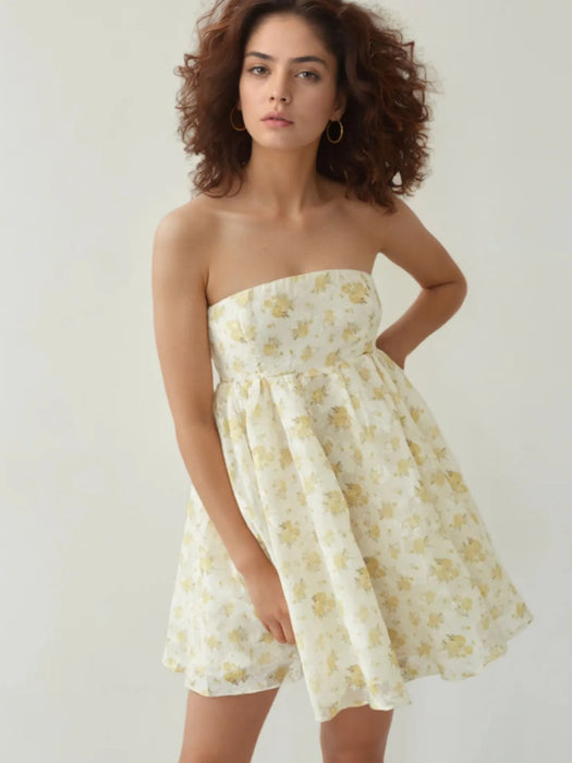 Strapless Floral Print Summer Dress - Byyde