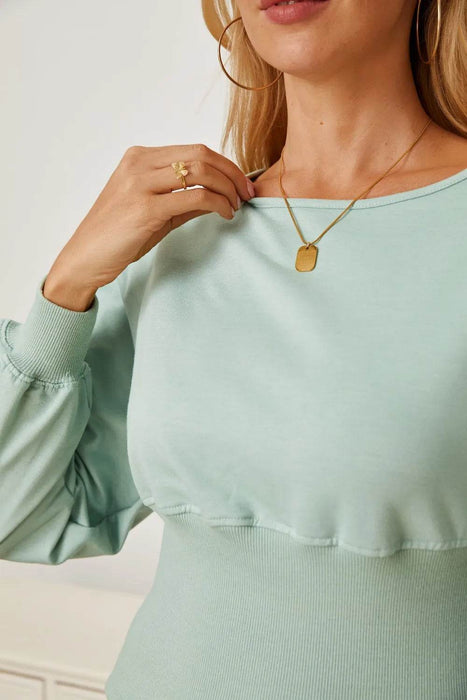 Boat Neck Lantern Sleeve Blouse - Byyde
