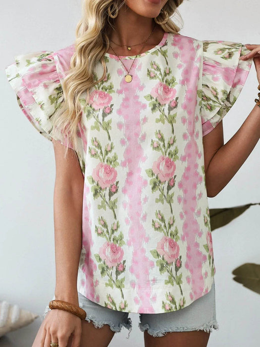 Floral Print Ruffled Sleeve Blouse - Byyde