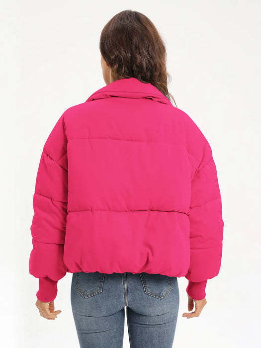 Zip Up Turtleneck Long Sleeve Puffer Jacket - Byyde