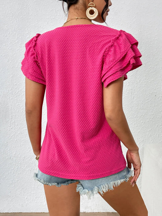Round Neck Ruffle Sleeve T-Shirt - Byyde