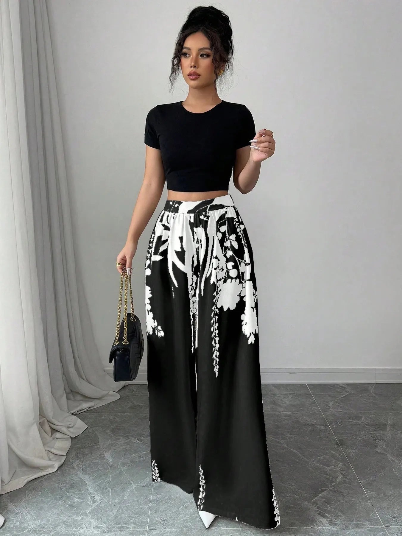 Printed Wide Leg Pants - Byyde