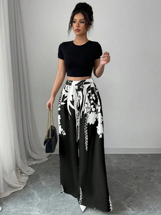 Printed Wide Leg Pants - Byyde