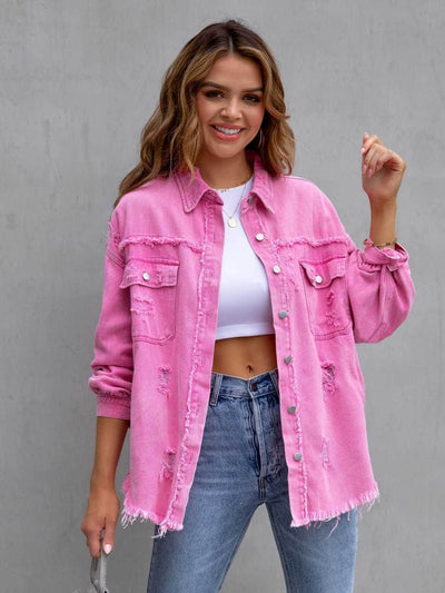 Distressed Drop Shoulder Denim Jacket - Byyde