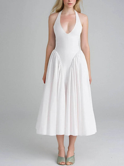 Full Size Ruched Halter Neck Midi Dress Plus Size - Byyde