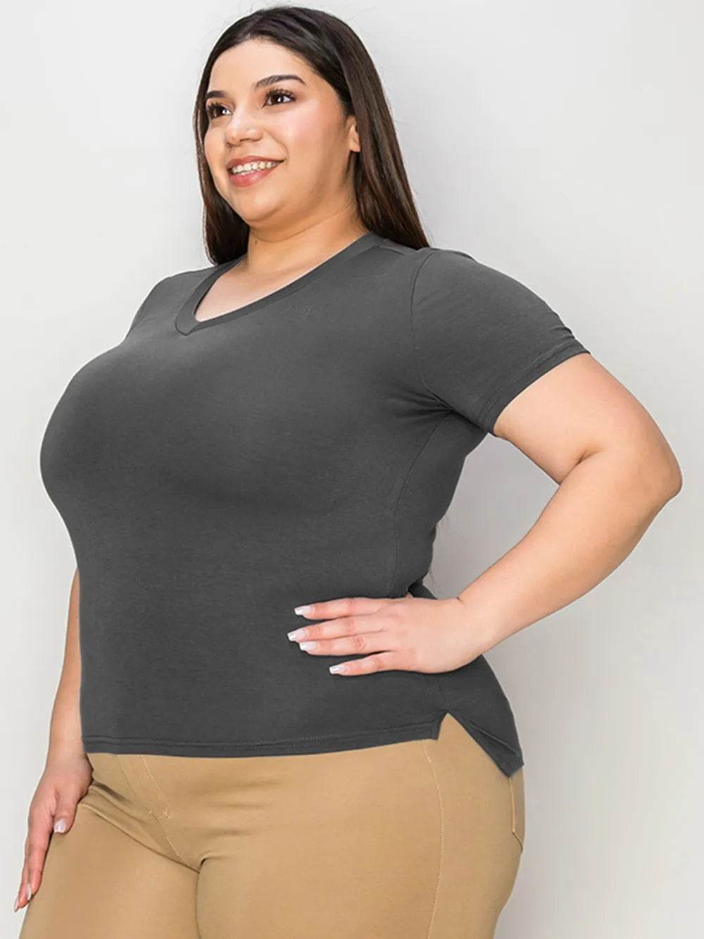 Basic Bae Full Size V-Neck High-Low T-Shirt - Byyde