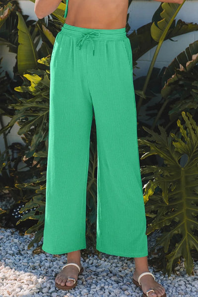Ribbed Knit Round Neck Top and Pants Casual Set - Byyde